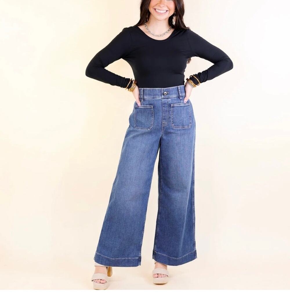 Spanx Cropped Wide Leg Jeans with Patch Pockets